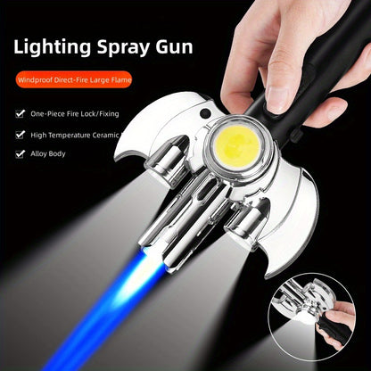 (Butane Not Included) Metal Large Torch Lighter, Jet Flame Torch Lighter, Multi-Purpose High-Power Flamethrower, Super Strong Outdoor Windproof Gas Lighter, Gas Lighter with COB Lighting, Suitable for Moxibustion Barbecue Baking Camping Lighter