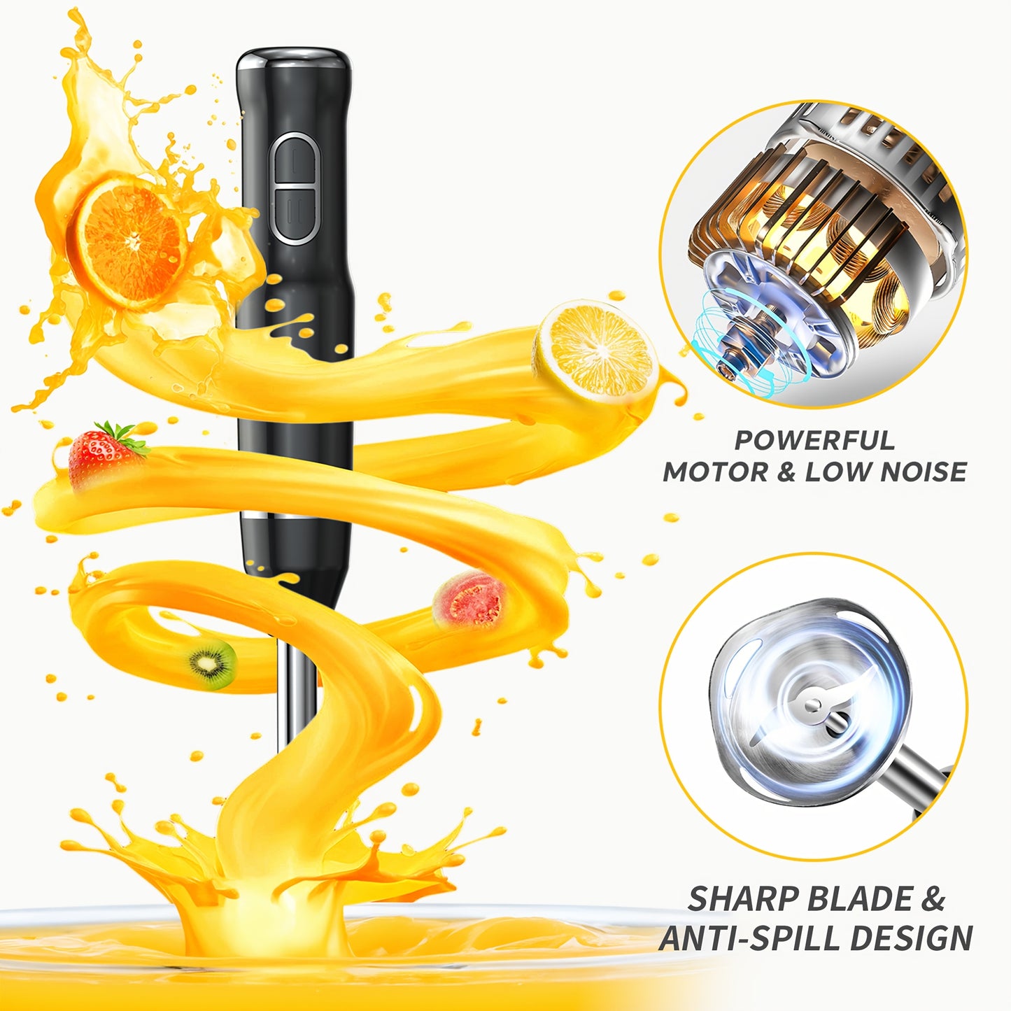 Immersion Blender 400W with Turbo Mode - Handheld Stick Blender with 304 Stainless Steel Blades, 2-Speed Electric Hand Blender, Detachable Shaft, Portable Immersion Mixer for Soups, Smoothies & Baby Food