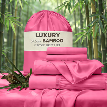 Cooling Sheet & Pillowcase Sets - 4pcs Iconic Collection Bedding -Rayon Derived From Bamboo, Deep Pocket Up to 14" Hotel Luxury, Extra Soft, Cooling Bed Sheets - Wrinkle, Fade, Stain Resistant Suitable for Room Decor Children's Rooms