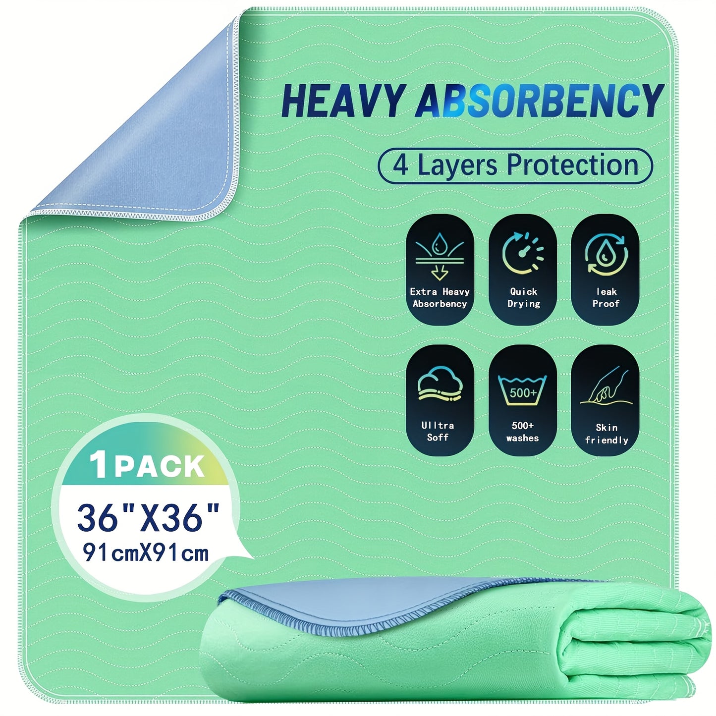 Washable Reusable Underpads 36x36 Inch Extra Heavy Absorbency Waterproof Bed Pads for Adults Kids and Elderly Quick Drying Leak-Proof Mattress Protector Pee Pads for Dogs and Puppies Couch Sofa Floor Protection