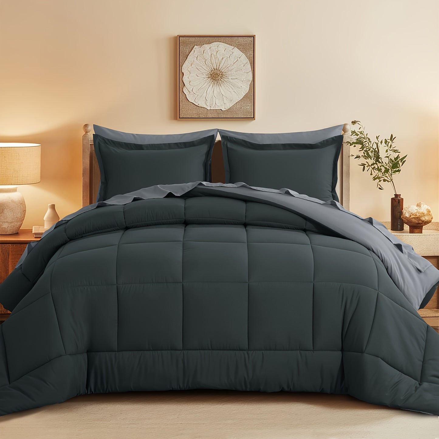 7pcs Comforter Set-Luxury Soft Fluffy Bedding With 1 Comforter, 1 Fitted Sheet, 1 Flat Sheet, And 4 Pillowcases & Pillow Cover-All Season Quilte Set Queen, Hypoallergenic, Breathable, Easy Care, Valentine'S Day Bed In A Bag, Gifts For Her