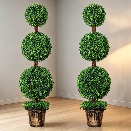 2 Pack Artificial Boxwood Topiary Tree, 3/4ft Topiary Ball Tree Potted Plants Decoration For Front Door Porch Home Living Room, Indoor/Outdoor Use