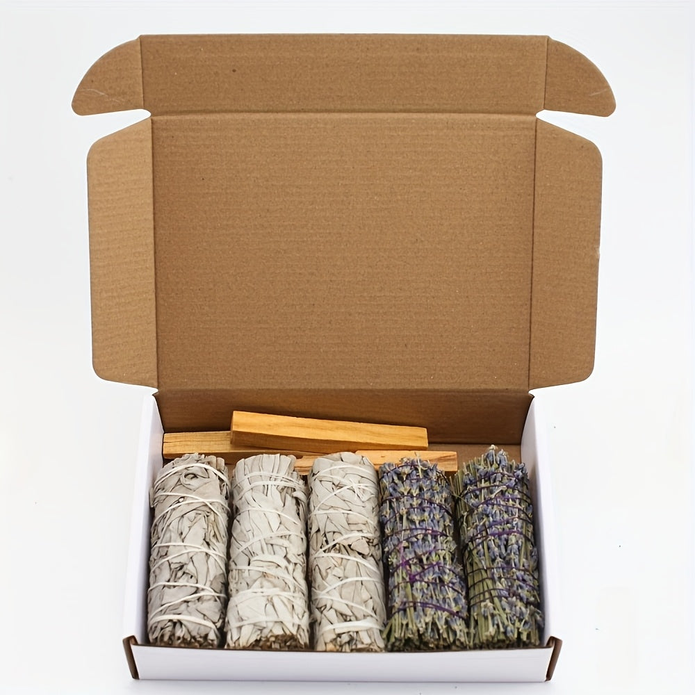 White Sage, Lavender, And Peruvian Sacred Wood Sticks Set - Hand-Tied, Natural Cleansing Bundle For Meditation And Peaceful Ambiance - Ideal Gift For Mindfulness And Spiritual Practice