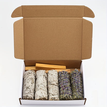 White Sage, Lavender, And Peruvian Sacred Wood Sticks Set - Hand-Tied, Natural Cleansing Bundle For Meditation And Peaceful Ambiance - Ideal Gift For Mindfulness And Spiritual Practice