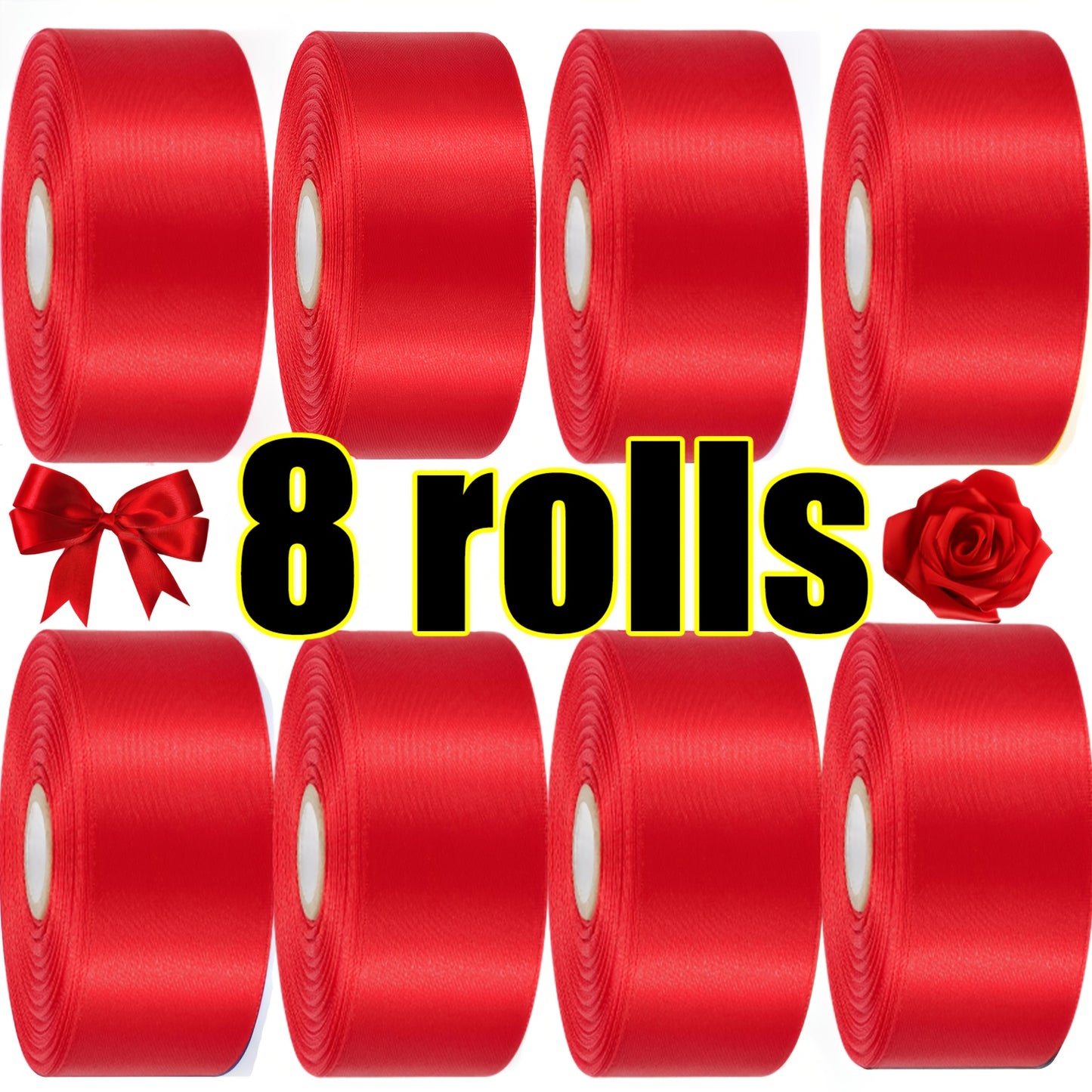 Satin Ribbon 1.5 Inch Wide – 8 Rolls 200 Yards Assorted Colors, Solid Color Silk Ribbon for Gift Wrapping, Hair Bows, Wedding, Party, Christmas & DIY Crafts