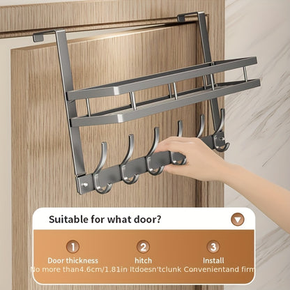 Over Door Hook Rack No Drilling Metal Storage Organizer – 4 5 6 Hooks for Bedroom Bathroom Kitchen, Versatile Door Hanger for Coats Towels Bags & Robes