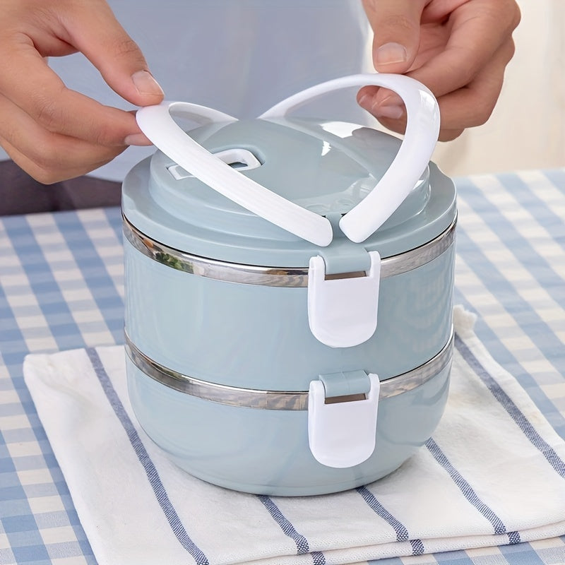 Stainless Steel Lunch Box Set - Class 1 Insulated Bento Box with Lid, Hand Wash, Cylindrical, Hand Operated, Suitable for Office, School, Camping, Picnic, Kitchen Locker (47.34oz)