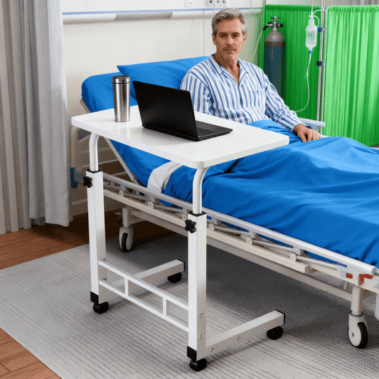 Adjustable Height Rolling Nursing Table | 3-layer Design With 2-layer Shelves | Space Saving, Heavy-duty Grade Table Suitable For Elderly, Patient, Home, And Hospital Care, Perfect Rehabilitation Tool (8 Colors)