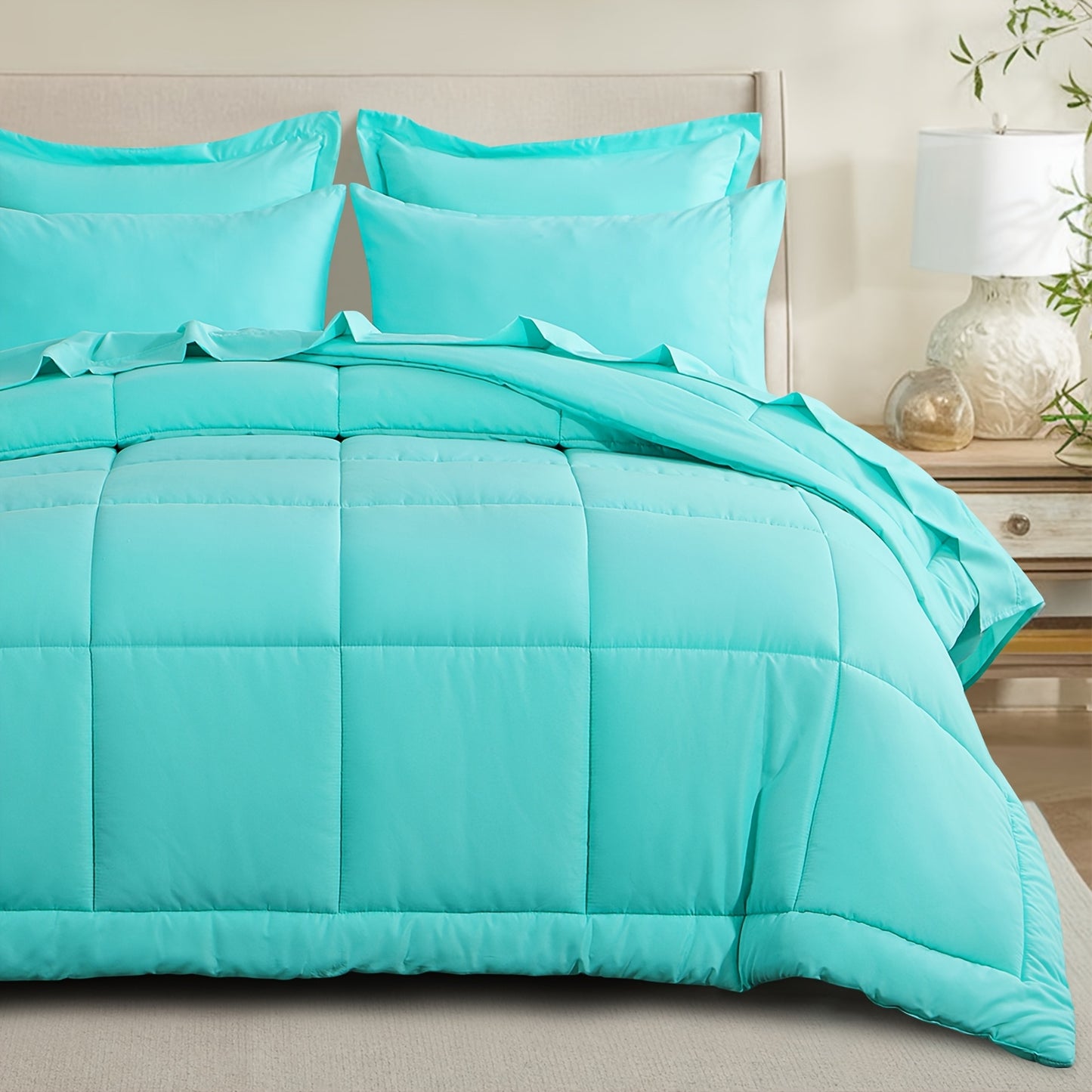 7pcs Comforter Set-Luxury Soft Fluffy Bedding With 1 Comforter, 1 Fitted Sheet, 1 Flat Sheet, And 4 Pillowcases & Pillow Cover-All Season Quilte Set Queen, Hypoallergenic, Breathable, Easy Care, Valentine'S Day Bed In A Bag, Gifts For Her