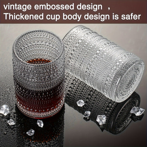 Set of 6 Consou Large Glasses, 13 Oz Hobnail Drinkware with a Sturdy Base