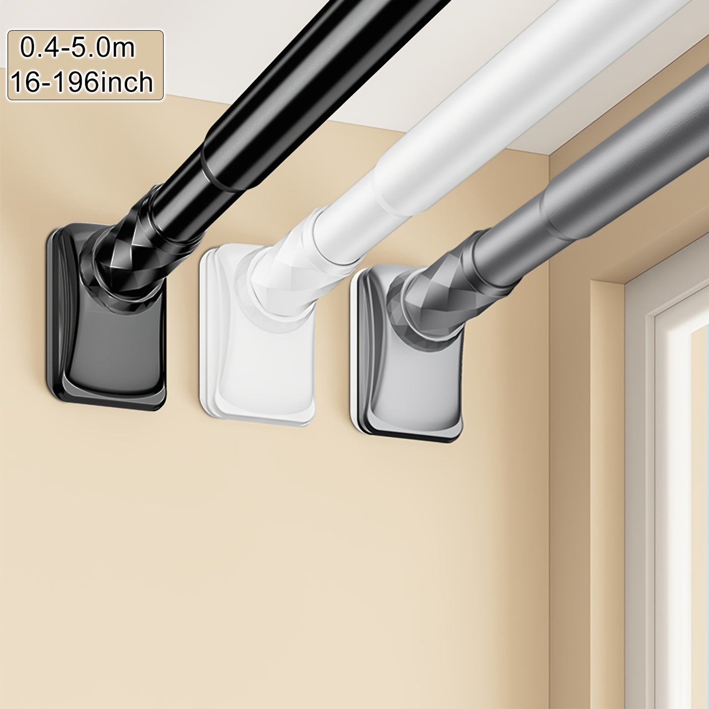 15.75inch - 196.85inch No Drilling Curtain Rail 33Mm Diameter Telescopic Shower Curtain Rod, Extendable Telescopic Rod, Long Adjustable Curtain Rod for Large Windows