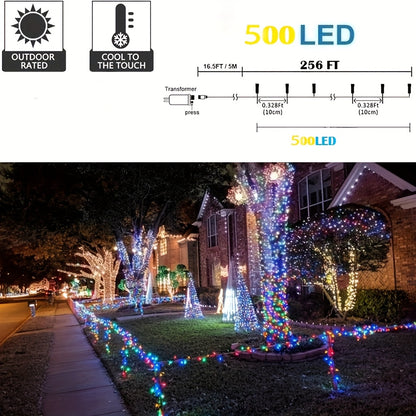 500 LED Christmas Lights, 170 Feet, 8 Lighting Modes with Memory Plug, Transparent Wire Lights, Suitable for Outdoor Birthday Christmas Party Balcony Decoration (Cool White Light/Warm White Light), Outdoor Lights