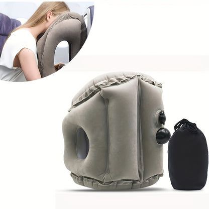 Inflatable Nap Pillow for Neck Support | Portable Air Cushion with Soft Microfiber Cover | Grey | Hand Wash Only | For Aviation, Train, Car, Office