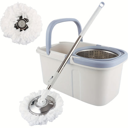 Spin Mop and Bucket Set with Wringer, 360° Spinning Mop and Bucket System with 4 Microfiber Mop Heads and Free Soap Dispenser, Extended Handle Self-Wringing Mop for Hardwood Tile Laminate Floor Cleaning