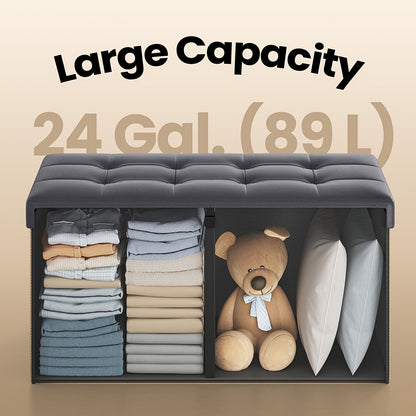 Foldable Storage Chest Stool 660lbs Load Bearing Ottoman With Flip Top Lid Perfect For Entryway Shoe Changing Living Room Extra Seating And Bedroom Blanket Storage Easy Clean Faux Leather Coffee Shade
