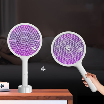 Handheld High-efficiency Electric Mosquito Swatter | Lightweight and Efficient, Large Battery Capacity USB Charging Insect Killer with Base Mosquito Lure LED Night Light, Dual Mode, Suitable for Home and Office Use