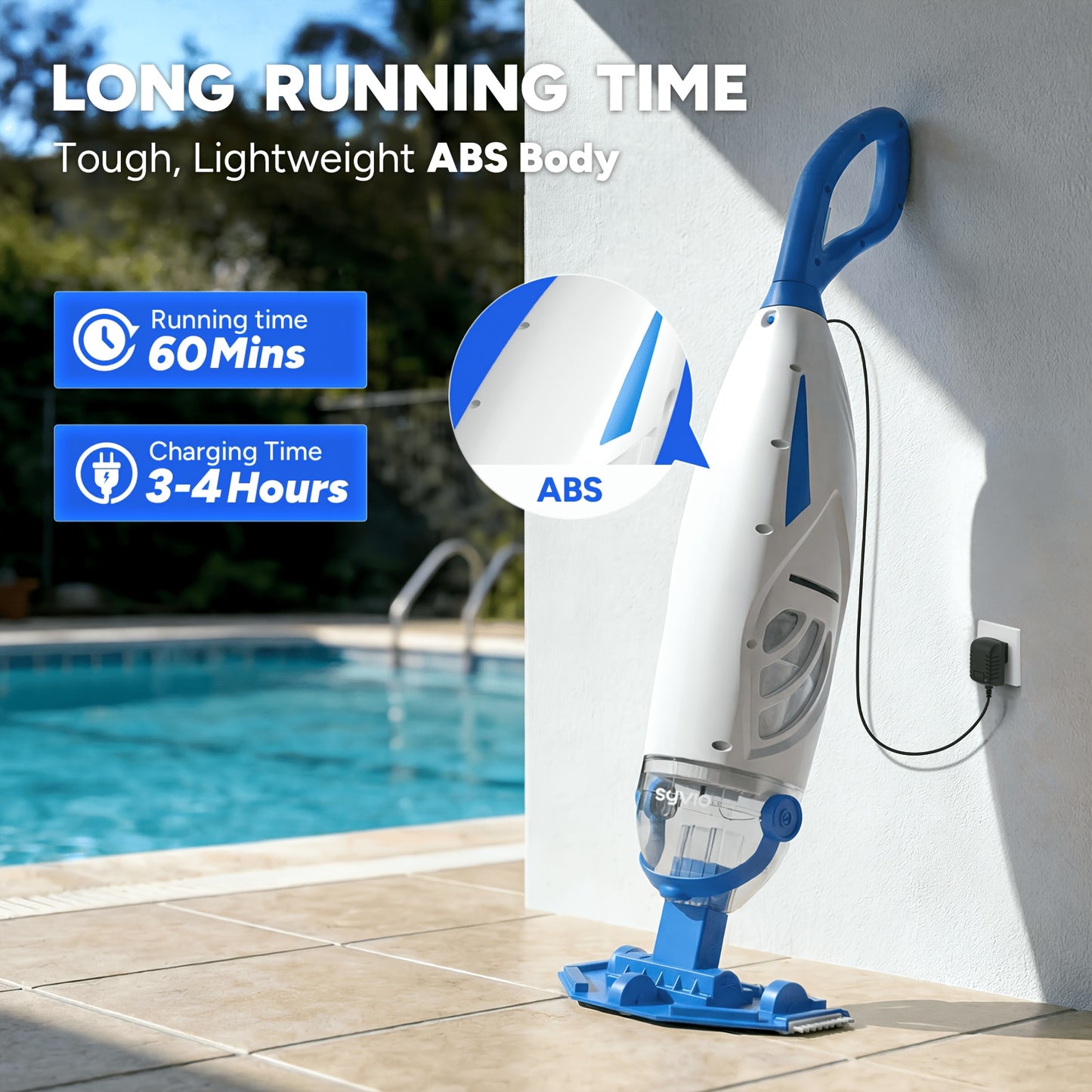 Upgraded Cordless Pool Vacuum, Telescopic Pole, 15.8 GPM Powerful Suction, 60 Min Runtime, Handheld Rechargeable Pool Cleaner, Ideal for Above Ground And Inground Pools, Swimming Pool, Pool Cleaning, Ideal for Leaves, Debris