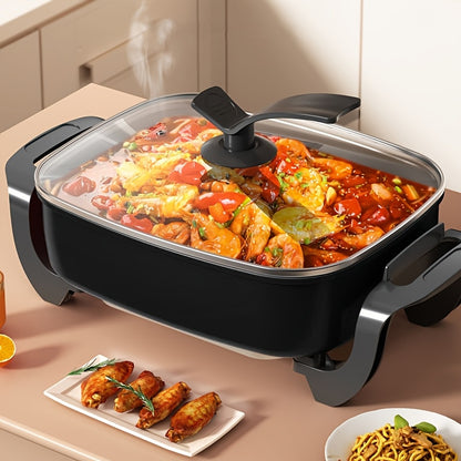 1PC12x12 Inch Non-stick Ceramic Electric Pot, Glass Lid, Aluminum, 1500 W, Adjustable Temperature Controller, for Frying, Baking, Steaming Or Boiling, Easy to Clean, Suitable for Home Use