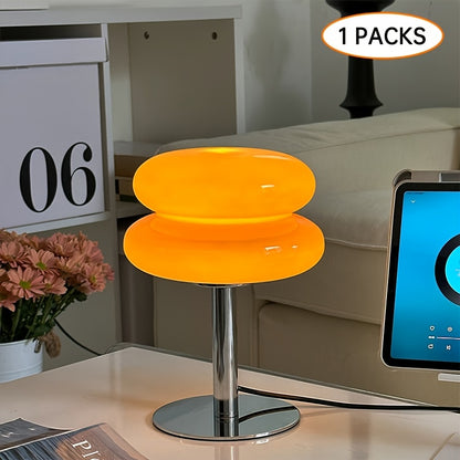 Mushroom Lamp for Bedroom, Orange Modern Lamp for Nightstand, Dimmable Easter Egg Tart Bedside Lamps, Glass Lampshade Home Decor Ambient Lighting Aesthetic Cute Lamps for Living Room, Christmas Gifts