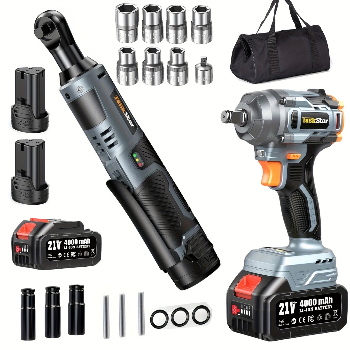 The Ratchet Wrench Is Available for Individual Purchase Electric Ratchet Wrench 3/8 Inch + 400 Nm Impact Wrench, Variable Speed Trigger, Batteries & Fast Charger, 1/4 Inch Adapter, Impact Wrench for Automotive And Domestic Use, Repair Goodies