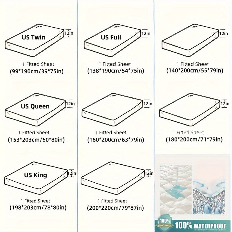 1pc Waterproof Fitted Sheet - Soft, Comfortable, Breathable Solid Color Mattress Cover, Ideal For Bedroom, Guest Room, Machine Washable Polyester Fabric, Breathable Liner, No Print Design, Dorm Room Essentials | Modern Aesthetic | Smooth Texture