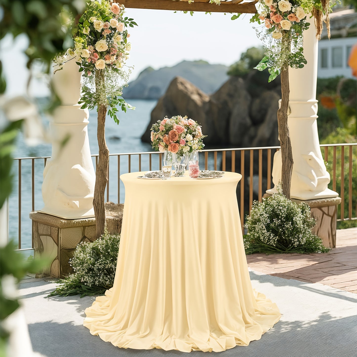 Spandex Cocktail Table Cover Round Stretch Tablecloth for Party Wedding Banquet – Elastic High Top Table Cloth Fitted Cover for Events, Birthdays, Hotels, Outdoor Picnic, Exhibition