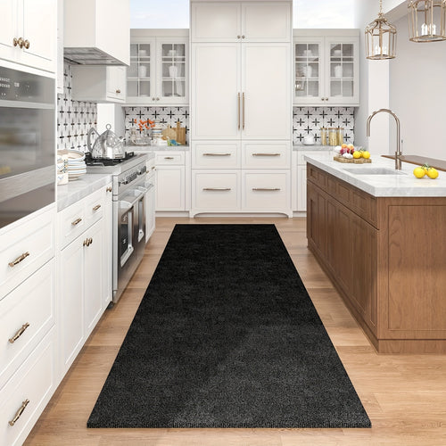 1roll Durable Non-Slip Striped Runner Mat | Machine Washable Polyester Mat for Hallway, Kitchen, Living Room, Garage, Patio - Black with White Stripes, Easy to Clean, Decorative Floor Covering, VOTUDX