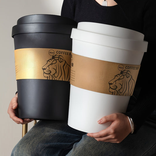 [Elegant, Odor-Sealing Trash Can] Modern Lion-Themed Coffee Trash Bin with Lid for Home Office Bathroom and Bedroom, Compact Odor-Sealed Desktop Garbage Container for Multiple Uses