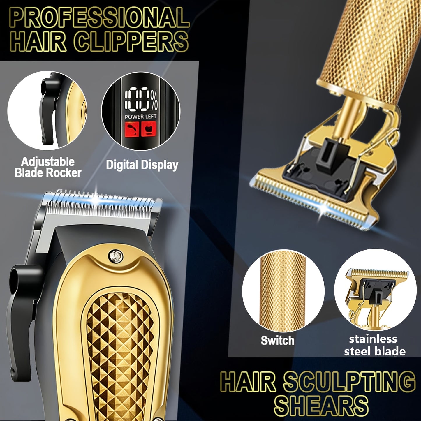 Men's Hair Clipper, Professional Electric Hair Trimmer, Beard Trimmer and Rechargeable Shaver Set, LED Display, Men's Grooming Tool Kit, Suitable for Daily Grooming and As A Gift for Men.