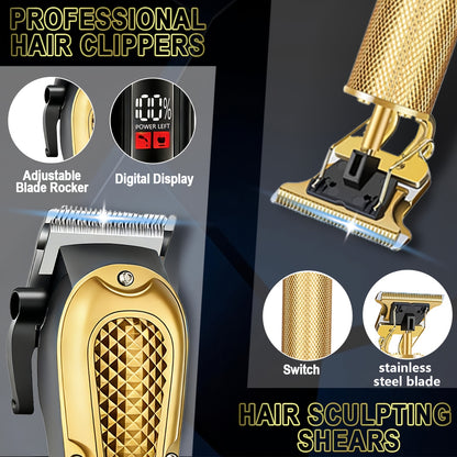 Men's Hair Clipper, Professional Electric Hair Trimmer, Beard Trimmer and Rechargeable Shaver Set, LED Display, Men's Grooming Tool Kit, Suitable for Daily Grooming and As A Gift for Men.