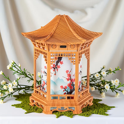 USB- Mini Humidifier & Night Light - Portable Cool/Dry Mist Air Humidifier with Quiet Operation, Traditional Chinese Pagoda & Tortoise Design, ABS for Home/Office/Car - Ideal Gift Suitable for Bedside, Small Rooms, Dry Skin