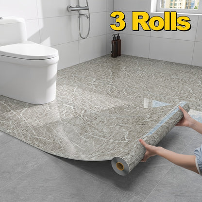 3 Rolls of 60 Wide (23.62In X 197.75In) Self-Adhesive Imitation Marble Kitchen Floor Wallpaper - Thickened Wear-Resistant, Oil-Proof, Waterproof & Anti-Slip Vinyl Tiles with Straight Edge, Home Decor Renovation
