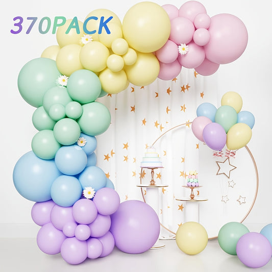 A Set of 370 Items, Featuring 18 Pastel-Colored Rubber Balloons Measuring 10 And 5 Inches, Assorted Macaron Balloons, And a Wreath Kit Suitable for Decorating Birthday Parties, Graduation Events, Weddings, Celebrations, And Anniversaries