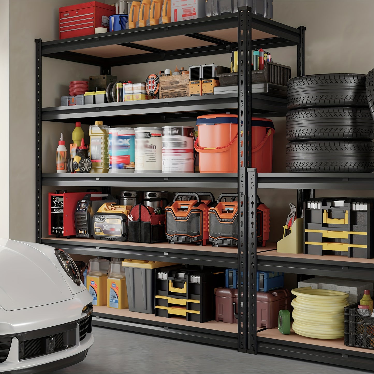 3020LBS Storage Shelves 48" W Garage Shelving Heavy Duty 5 Tier Heavy Duty Shelving Adjustable Garage Shelves for Basement, Warehouse, Commercial, Easy Assemble, 47.9"W X72"H X 24"D/40"W X 20"D X 60''H, Black & Galvanized, Standing Shelf