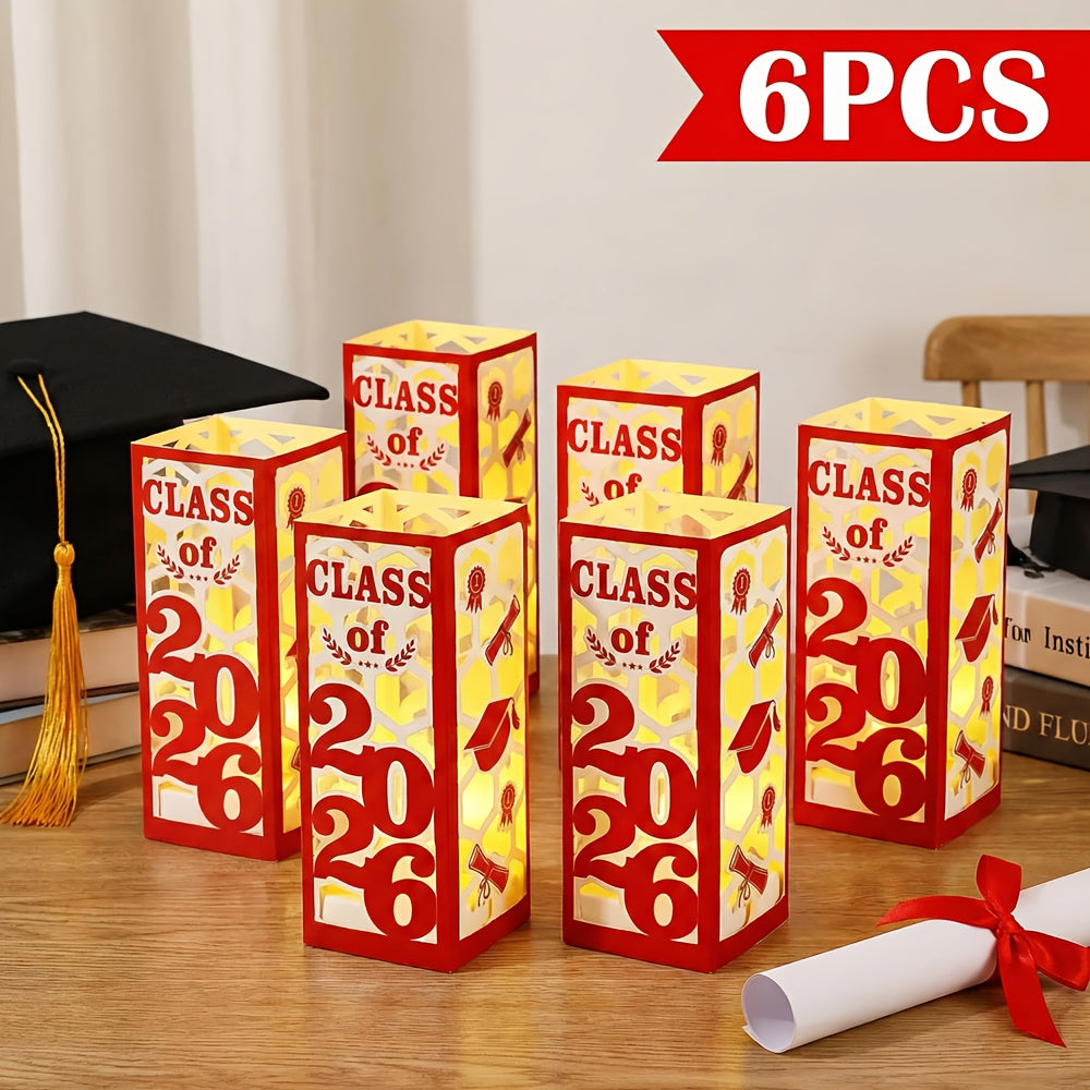 6pcs Large Graduation Centerpieces Decorations - Class of 2026 Paper Lantern Boxes, No Electricity Needed, Ideal for College And High School Celebrations, Congrats Grad Graduation Party Decorations