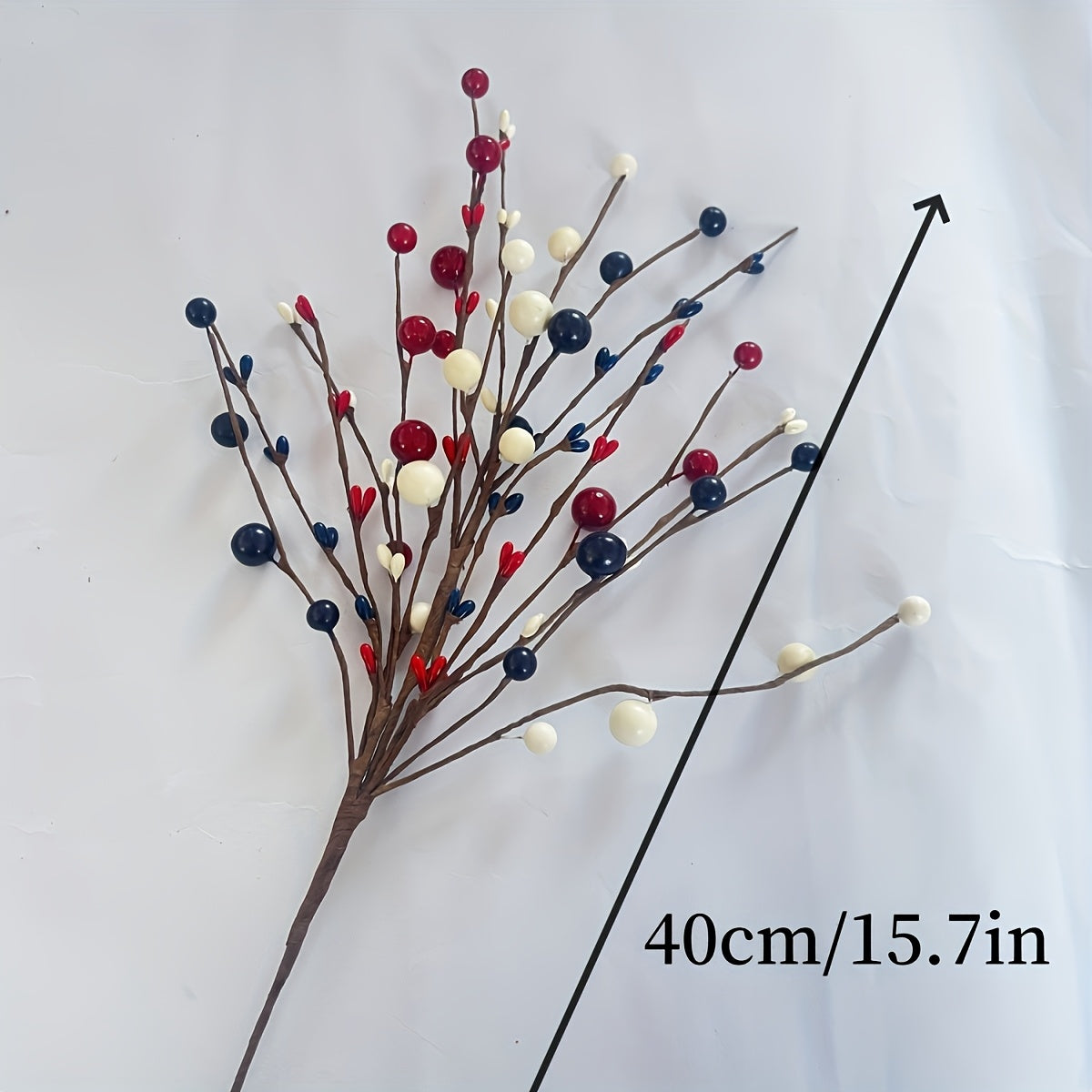5pcs Red White and Blue Artificial Berry Branches, Plastic Fake Branches for Home Decor, Tabletops, Parties, Thanksgiving, Patriotic Style