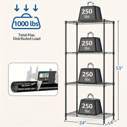 MZG Heavy-Duty Adjustable 5/4 Shelf Metal Storage Shelving Unit - Industrial Garage, Pantry, Kitchen, Workshop Organizer Tool-Free Assembly, Space-Saving Shelving Rack For Home, Commercial Use Open Shelf Design, Sturdy Construction, Utility Shelves