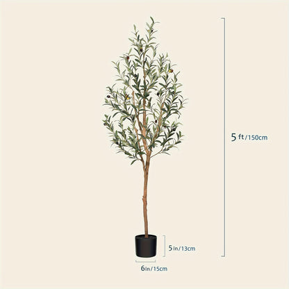 Artificial Olive Tree Potted Faux Plant Real Wood Trunk Lifelike Fruits Indoor Outdoor Home Office Decor Fake Silk Tree Multiple Sizes Available 4ft 5ft 6ft 7ft