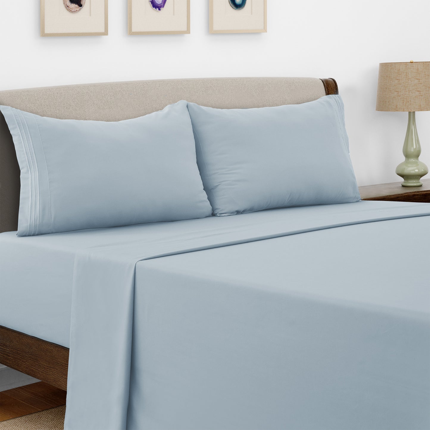 Lux Decor 4 Pieces Solid Bed Sheets - Stylish Comfy Bedding Set - Hotel Luxury Skin Friendly Cooling Sheets & Embroidered Pillowcases Without Filler - Classic Collection With 16 Inches Deep Pocket - Brushed 100% polyester- Shrinkage & Fade Resistant