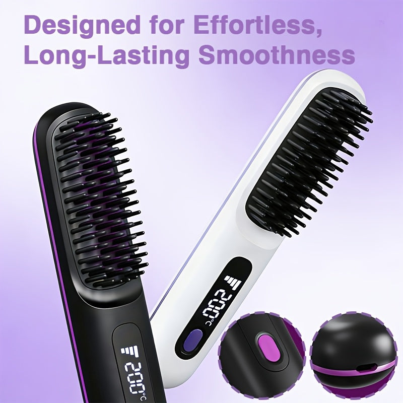 Portable Cordless Hair Straightening Brush, Mini Rechargeable Straightening Comb For Travel And Daily Styling