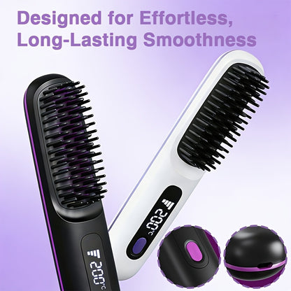 Portable Cordless Hair Straightening Brush, Mini Rechargeable Straightening Comb For Travel And Daily Styling