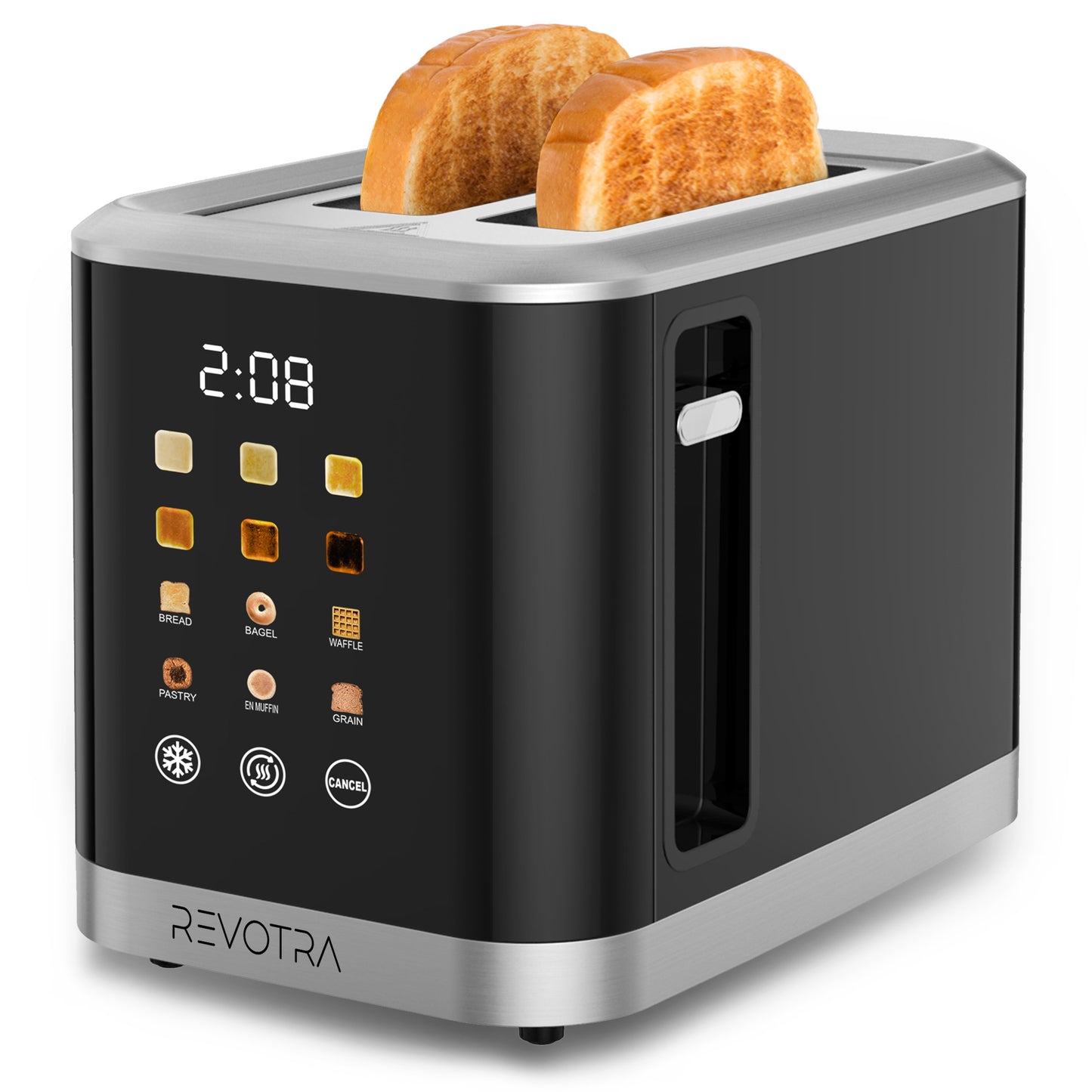 [Compact Toaster] 2 Slice Toaster Stainless Steel with LED Display, Extra Wide Slots, 6 Shade Settings, Defrost, Reheat, Cancel, Removable Crumb Tray - Compact Toaster for Bagels And Waffles