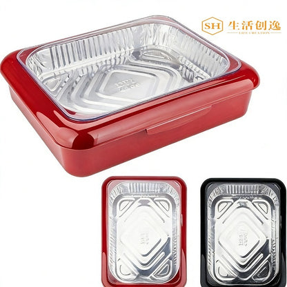 Set of 3 Elegant Pans 2 IN 1 Reusable Plastic Food Storage Boxes with 2 Complimentary Foil Trays for Outdoor Gatherings, Celebrations, Christmas, And Thanksgiving Presents