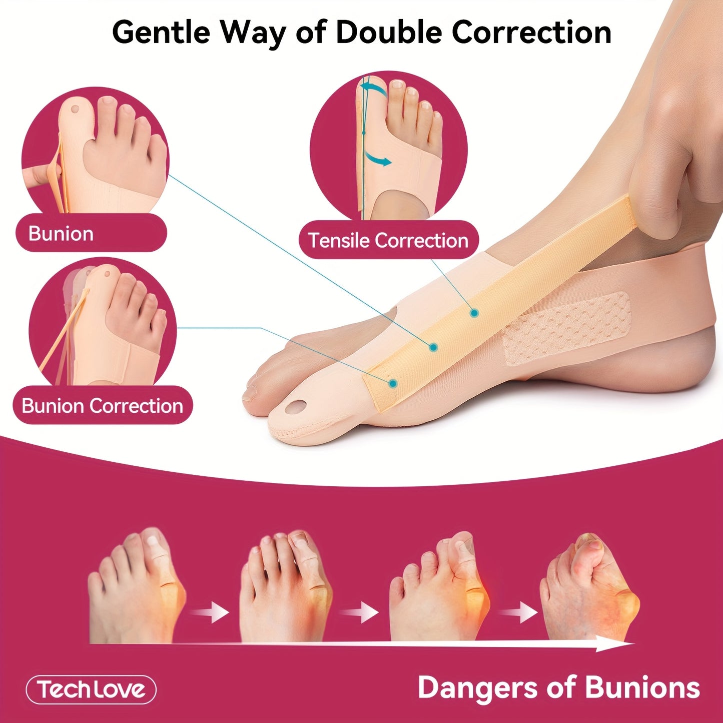 1Pair Corrector Socks, Big Toe Straightener for Day/Night, Adjustable & Breathable Sleeve In Shoe, Bunions Correction