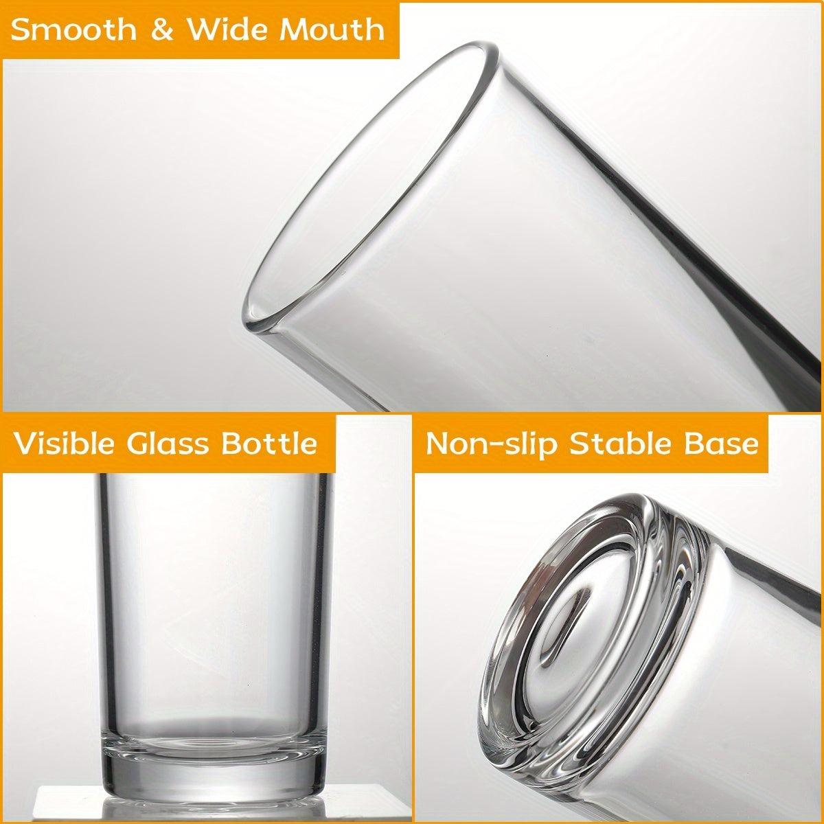 6pcs Thick-Bottom Glass Highball Cups - Lead-Free & Reusable Glassware Suitable for Juice, Milk, - Heavy- Base for Stability, Modern Minimalist Drinkware for Home, Parties, Breakfast (Glass)