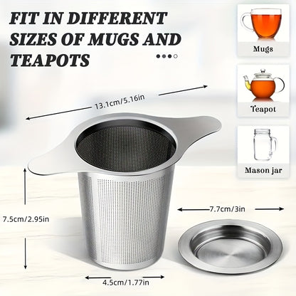 Stainless Steel Tea Strainer Set of 4 with Lid – Fine Mesh Tea Infuser with Dual Handles for Loose Leaf Tea, Herbs & Spices – Ergonomic Grip, Durable & Easy to Clean