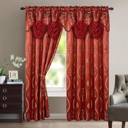 Elegant Comfort Luxury 2pc Fancy Aurora Jacquard Design Room Darkening 54 x 84 inch Rod Pocket Curtain Panel Set With Attached Waterfall Valance Machine Washable for Living Room, Bedroom, Study, Home Office, Curtains for Living Room, Bedroom Elegance, Cla