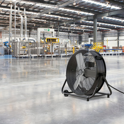 Industrial Drum Fan High Velocity Floor Fan 24/30 Inch 3-Speed Heavy Duty Metal Air Circulator 360° Tilt with Casters ETL Listed for Warehouse Garage Patio Commercial Use
