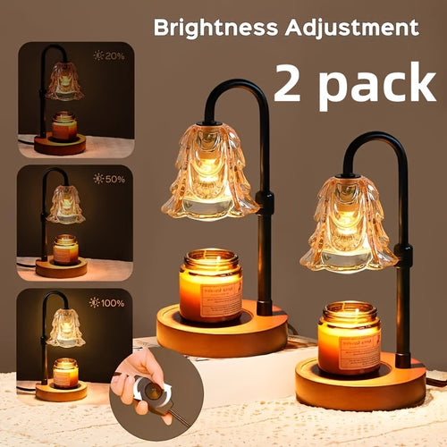 2-Pack Candle Warmer Lamp, Candleholders, LED Light With Dimmer And Wood Base, Height And Brightness Adjustable Wax Warming Lamps, House Warming Gifts New Home Decor, New Year And Valentine'S Day Gift, For Wife Mom Lovers Friends [Bulb Not Included]