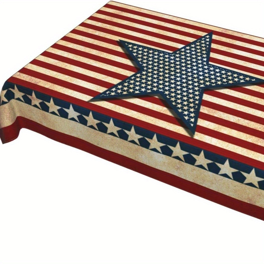 1 Vintage Country Style American Flag Memorial Day Party Rectangular Tablecloth, Suitable For Home, Dining Room, And Kitchen, 51x51/51x70/56x83/56x103 Inches. Father'S Day Gift, Graduation Gift.